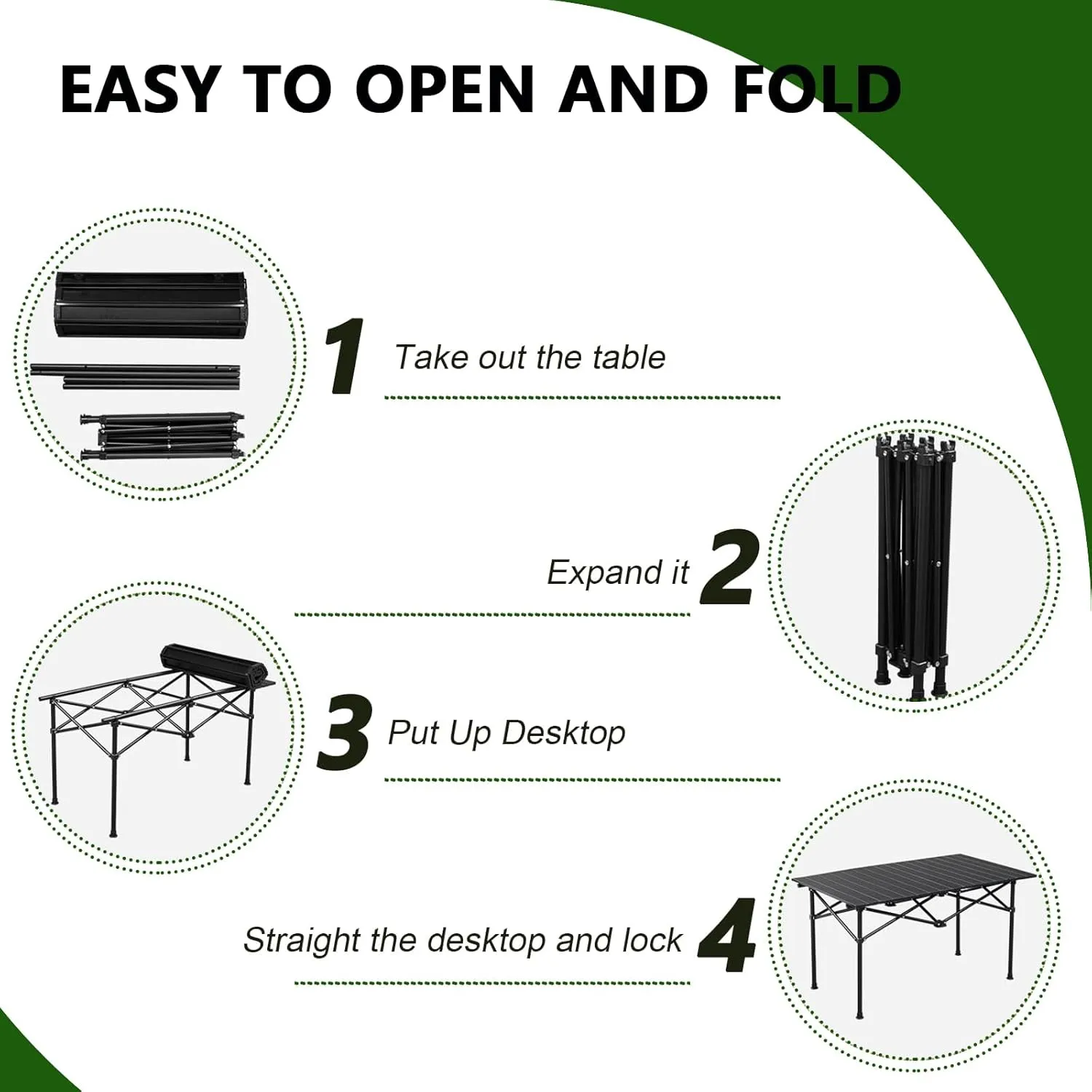 Portable Camping Side Table, Lightweight Aluminum Folding Table with Carry Bag, Ideal for Picnic, BBQ, Cooking, and Outdoor Activities Black 120×55×50cm/47×21×19.7in