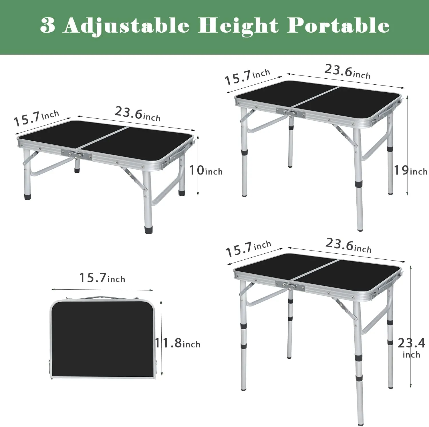 Portable Camping Table, Adjustable Height Aluminum Folding Table, Lightweight & Compact, Outdoor Picnic Table for Camping, Hiking, Beach, BBQ, Travel