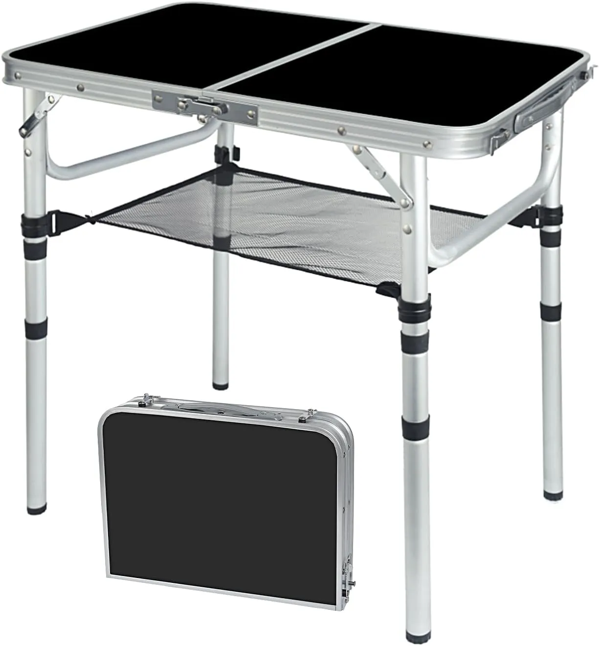 Portable Camping Table, Adjustable Height Aluminum Folding Table, Lightweight & Compact, Outdoor Picnic Table for Camping, Hiking, Beach, BBQ, Travel