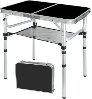 Portable Camping Table, Adjustable Height Aluminum Folding Table, Lightweight & Compact, Outdoor Picnic Table for Camping, Hiking, Beach, BBQ, Travel