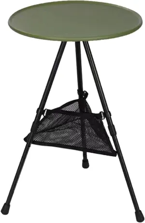 Portable camping table, round folding table, small lightweight outdoor table with adjustable height and mesh bag for camping, barbecue, picnic, beach, fishing, hiking or indoor use(Army green)