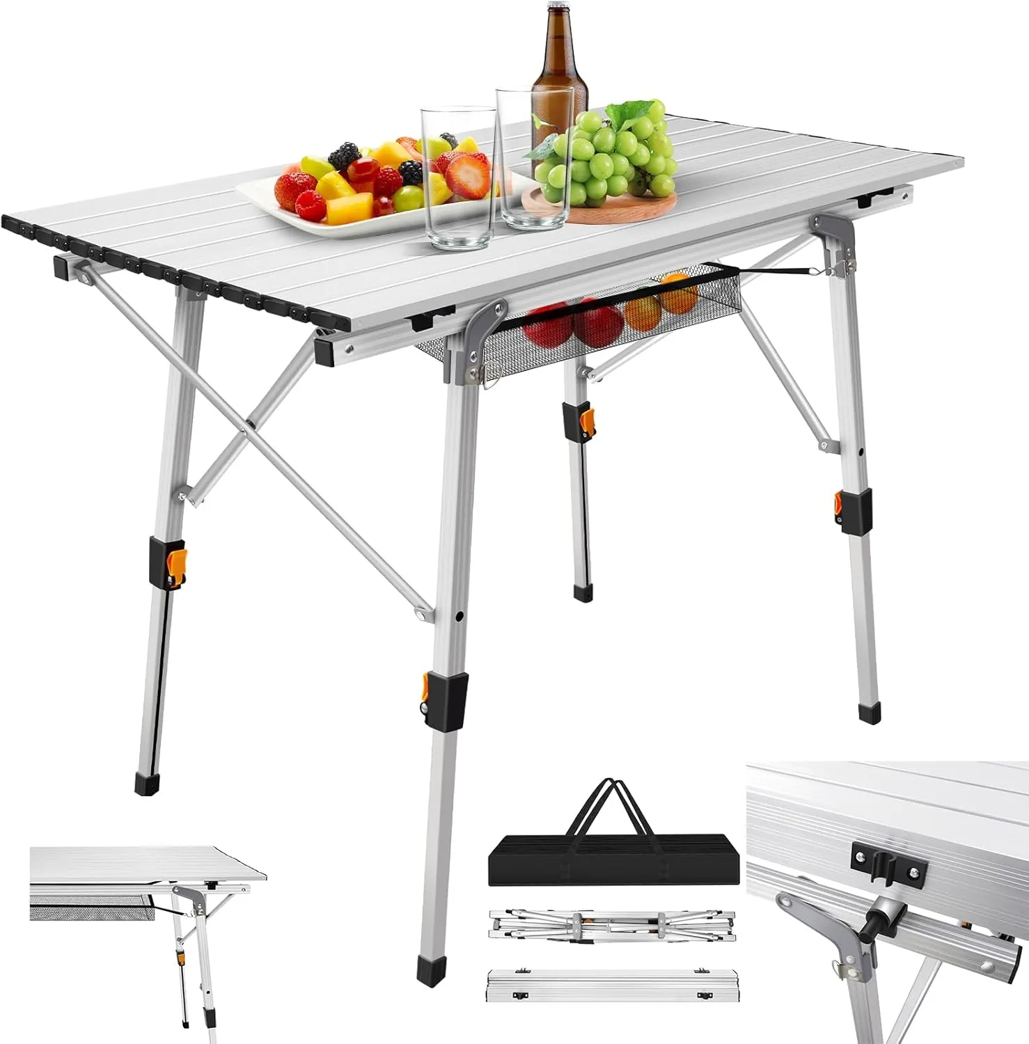 Portable Camping Table with Adjustable Height Legs Collapsible and Lightweight Aluminum Roll Up Table for Outdoor Activities Beach Fishing Garden BBQ.
