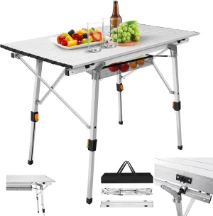 Portable Camping Table with Adjustable Height Legs Collapsible and Lightweight Aluminum Roll Up Table for Outdoor Activities Beach Fishing Garden BBQ.