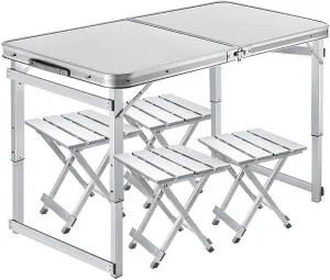 Portable Camping Table,folding picnic set,Aluminum Camping Table With umbrella hole,Portable Outdoor Dining Table with 4 Aluminum Stools, Travel Picnic Table And Chairs, For Outdoor Pool BBQ ( Color :