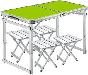 Portable Camping Table,folding picnic set,Aluminum Camping Table With umbrella hole,Portable Outdoor Dining Table with 4 Aluminum Stools, Travel Picnic Table And Chairs, For Outdoor Pool BBQ ( Color :