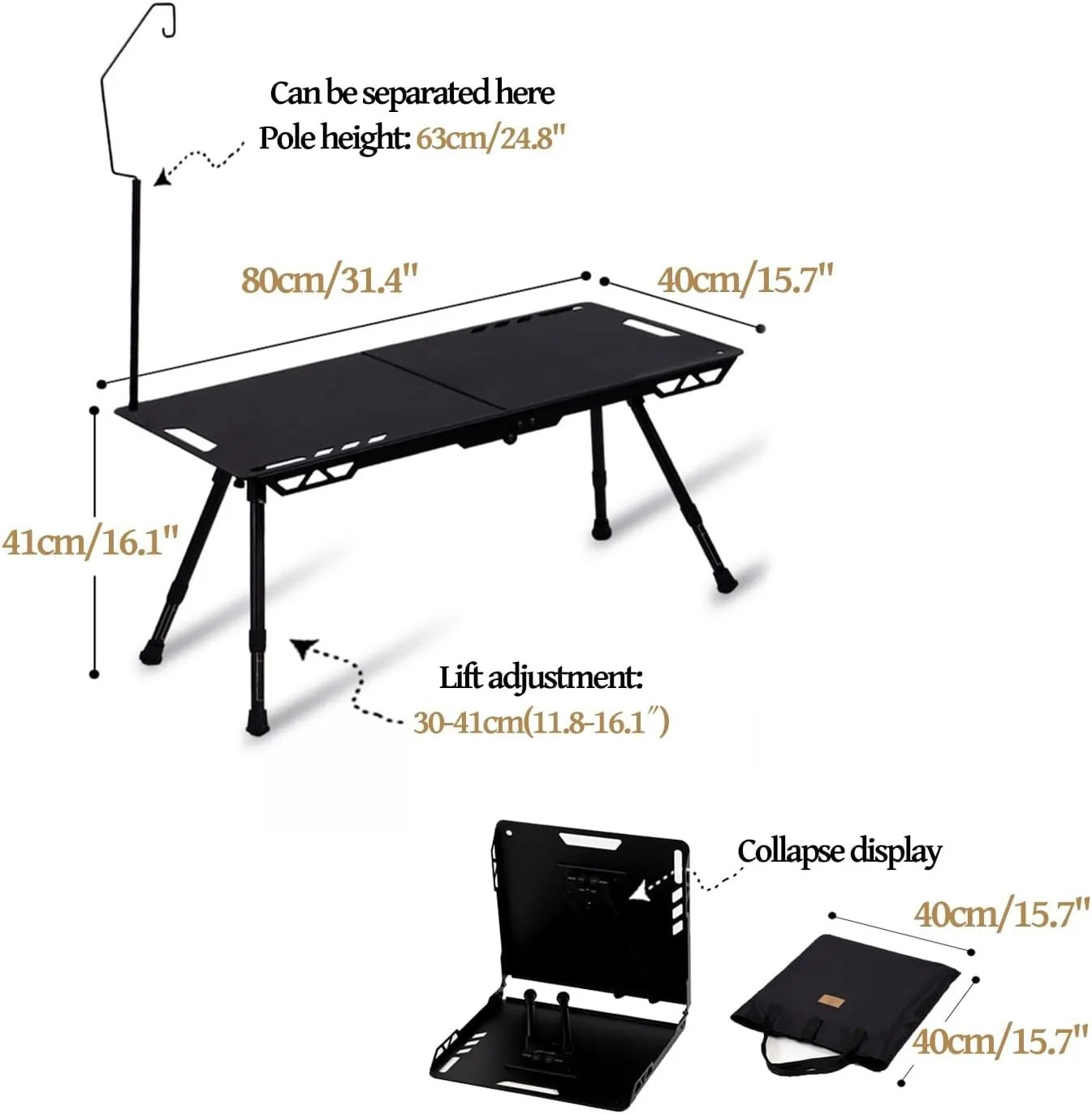Portable Camping Tables, Folding Table with Hook, Portable Aluminum Table, Adjustable, Camp Table for Sand/Picnic/Fishing/Hiking (Color : Green-A)