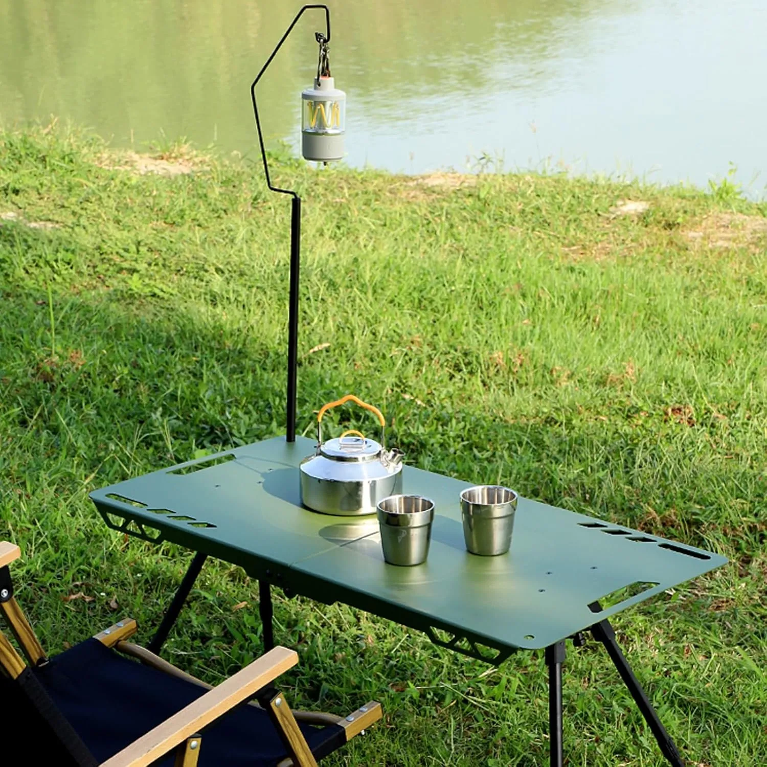 Portable Camping Tables, Folding Table with Hook, Portable Aluminum Table, Adjustable, Camp Table for Sand/Picnic/Fishing/Hiking (Color : Green-A)