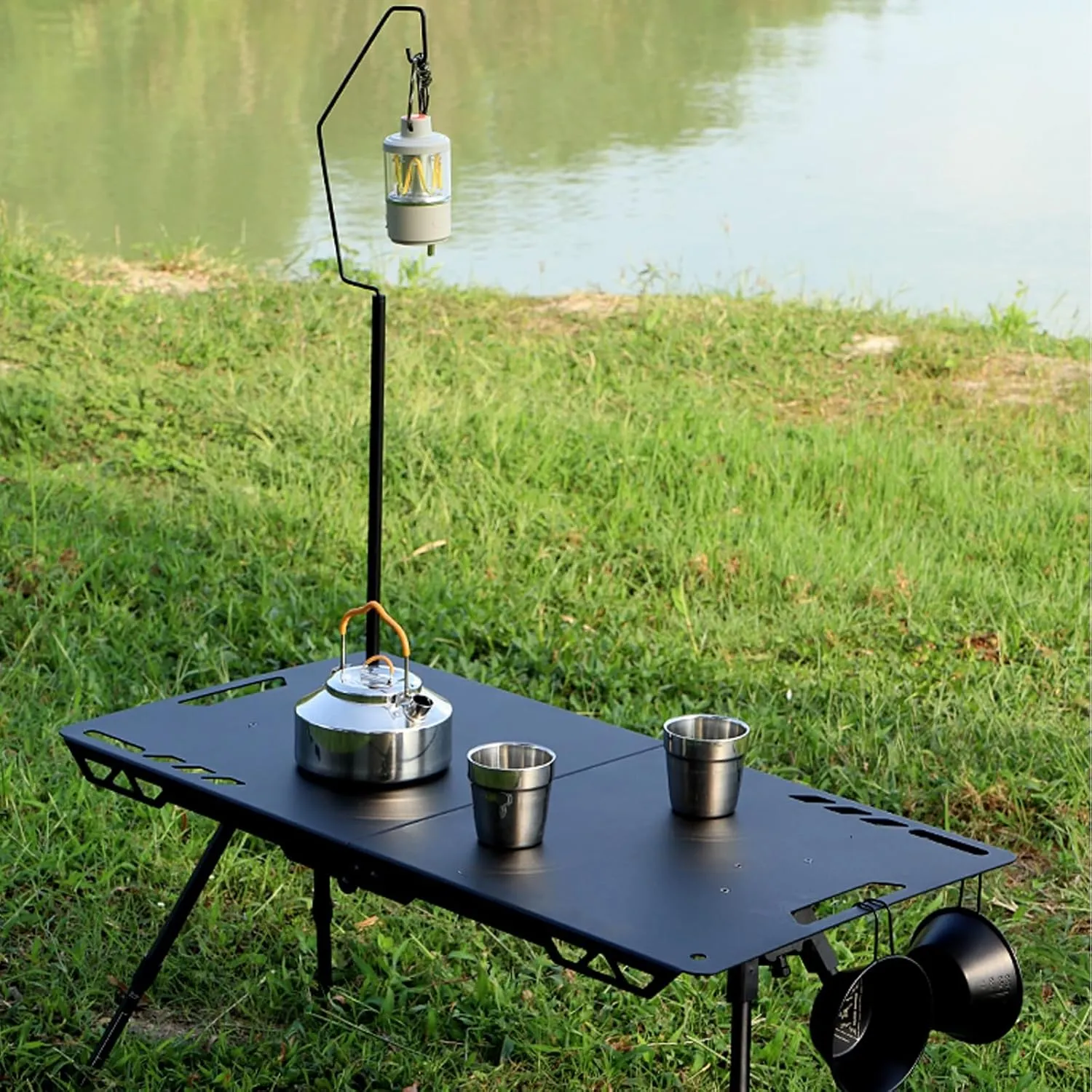 Portable Camping Tables, Folding Table with Hook, Portable Aluminum Table, Adjustable, Camp Table for Sand/Picnic/Fishing/Hiking