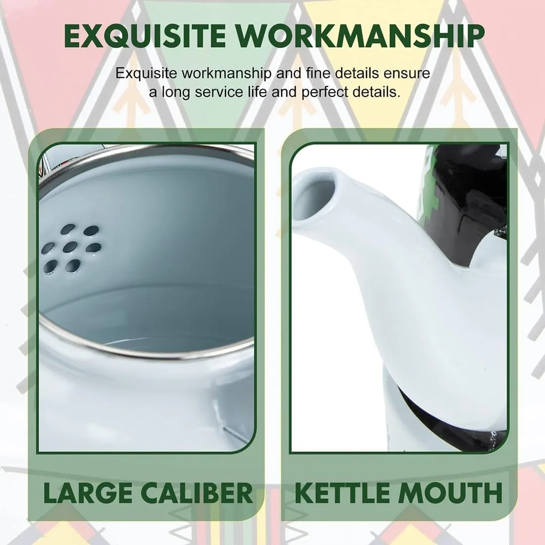 Portable Camping Tea Kettle Enamel Finish, Compact Outdoor Kettle with Foldable Handle & Quick Heating(1.1L)
