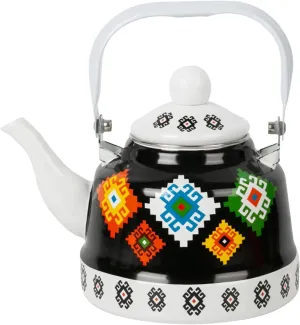 Portable Camping Tea Kettle Enamel Finish, Compact Outdoor Kettle with Foldable Handle & Quick Heating(1.1L)