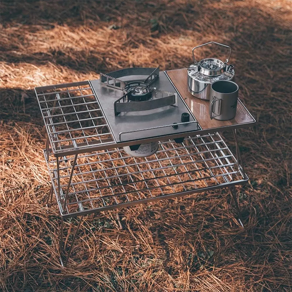 Portable Cass Stove Can Be Stored Table, Folding Table, Portable Camping Campfire Barbecue Storage Rack Iron for Outdoor Camping Barbecue,C