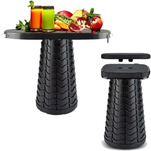Portable Collapsible Table & Telescoping Stool with 10'' x 10'' Square Cushion, Lightweight Folding Table and Stool for Camping Picnic, Adjustable Height 2.5'' to 18''