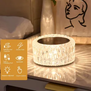 Portable Crystal LED Table Lamp, 3-Levels Brightness Desk Lamp, 3 Color Touch Control Rechargeable Night Light
