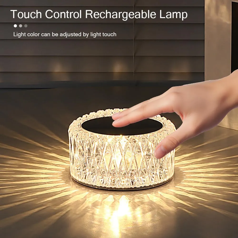 Portable Crystal LED Table Lamp, 3-Levels Brightness Desk Lamp, 3 Color Touch Control Rechargeable Night Light