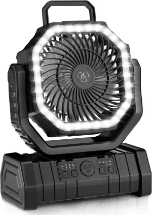 Portable Fan Rechargeable, 20000mAh Cordless Battery Powered Camping Fan with LED Light & Remote, 4 Speeds Wind, Timer, USB C, 360° Hanging Hook, Oscillating Fans for Travel Tent, Camping Essentials
