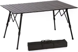 Portable Foldable with Adjustable Legs Aluminum Roll Up Table with Carrying Bag Outdoor Beach Backyards Camping Table