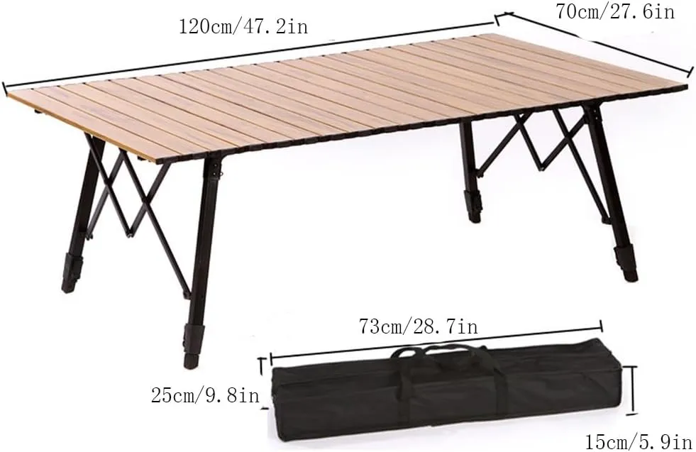 Portable Foldable with Adjustable Legs Aluminum Roll Up Table with Carrying Bag Outdoor Beach Backyards Camping Table