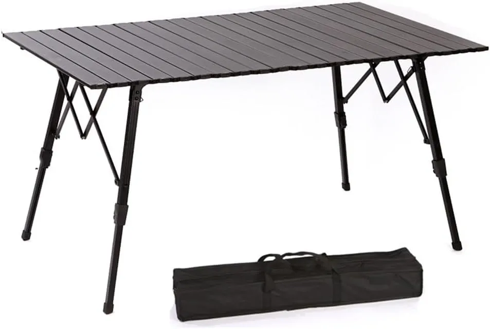 Portable Foldable with Adjustable Legs Aluminum Roll Up Table with Carrying Bag Outdoor Beach Backyards Camping Table