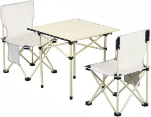 Portable Folding Table and airs, Aluminum Alloy Roll-up Table Top Folding Camping Table Lightweight Collapsible Picnic air for Outdoor Garden BBQ
