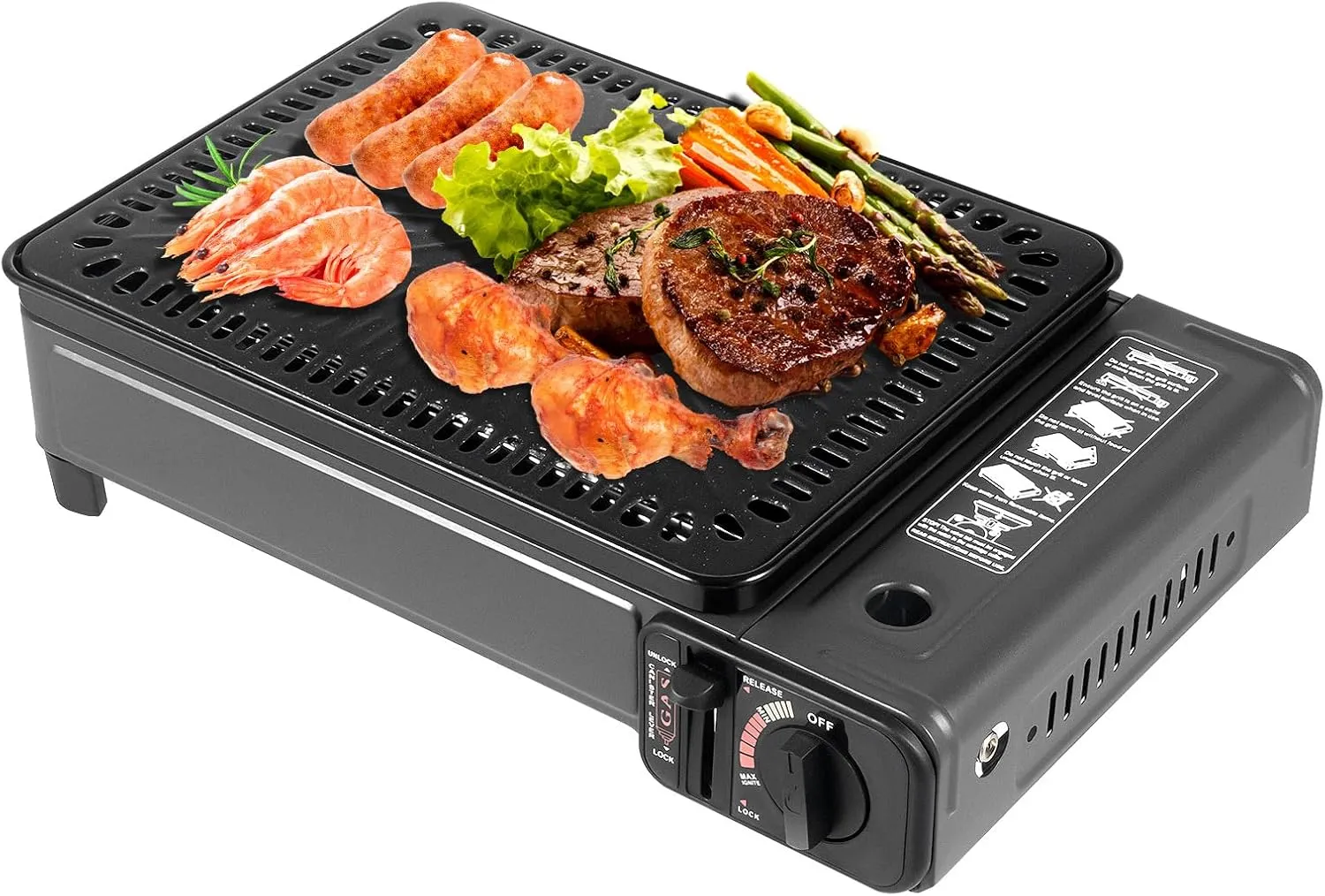 Portable Gas Grill Butane Stove, Grill Gas Stove with Carrying Case, Free Standing BBQ Grill for Camping Traveling Outdoor Cooking