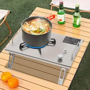 Portable Gas Stove Desktop Folding Single-Burner Gas Stove 13648BTU Camping Stove Gas Cooking Burner with Carrying Case Stainless Steel Propane Butane Burner for Outdoor Hiking Picnic (Silver)