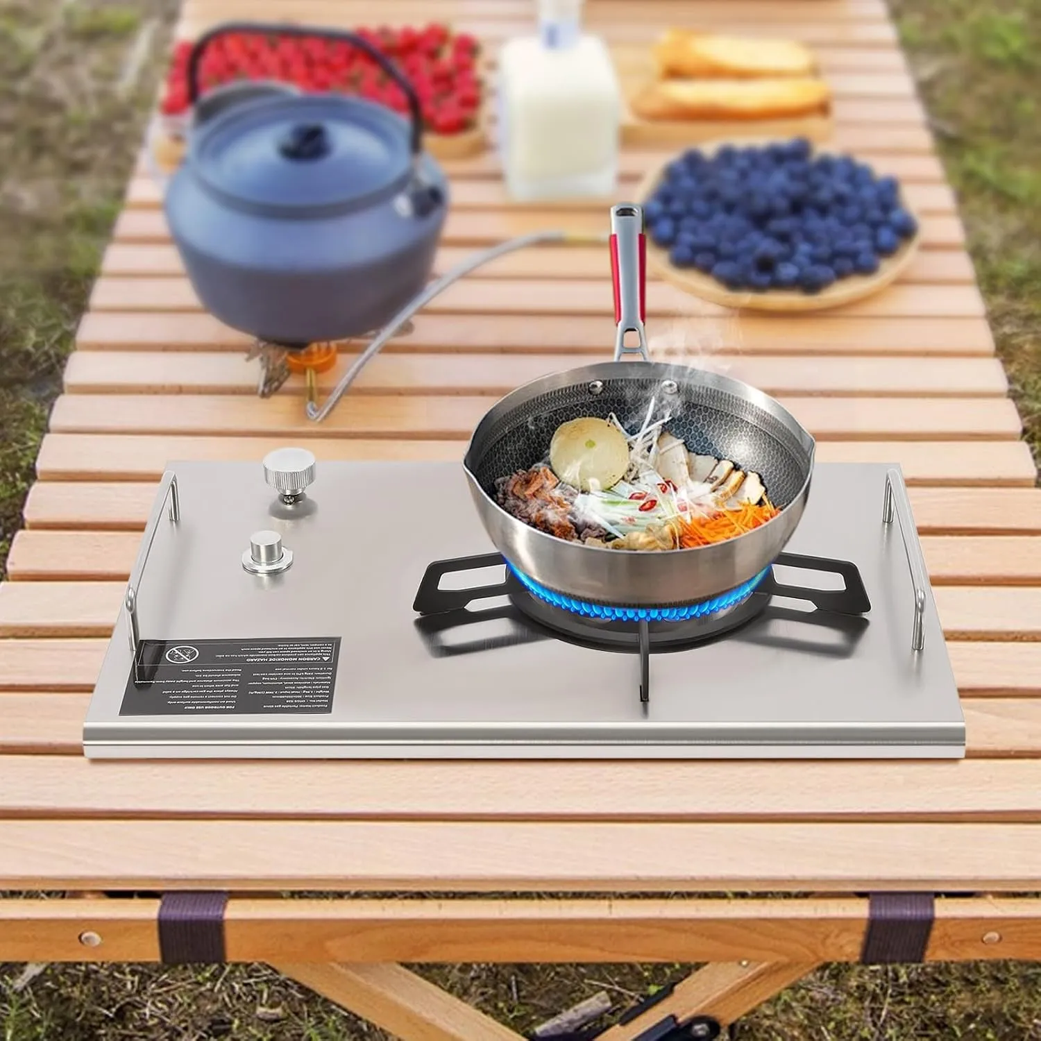 Portable Gas Stove Desktop Folding Single-Burner Gas Stove 13648BTU Camping Stove Gas Cooking Burner with Carrying Case Stainless Steel Propane Butane Burner for Outdoor Hiking Picnic (Silver)