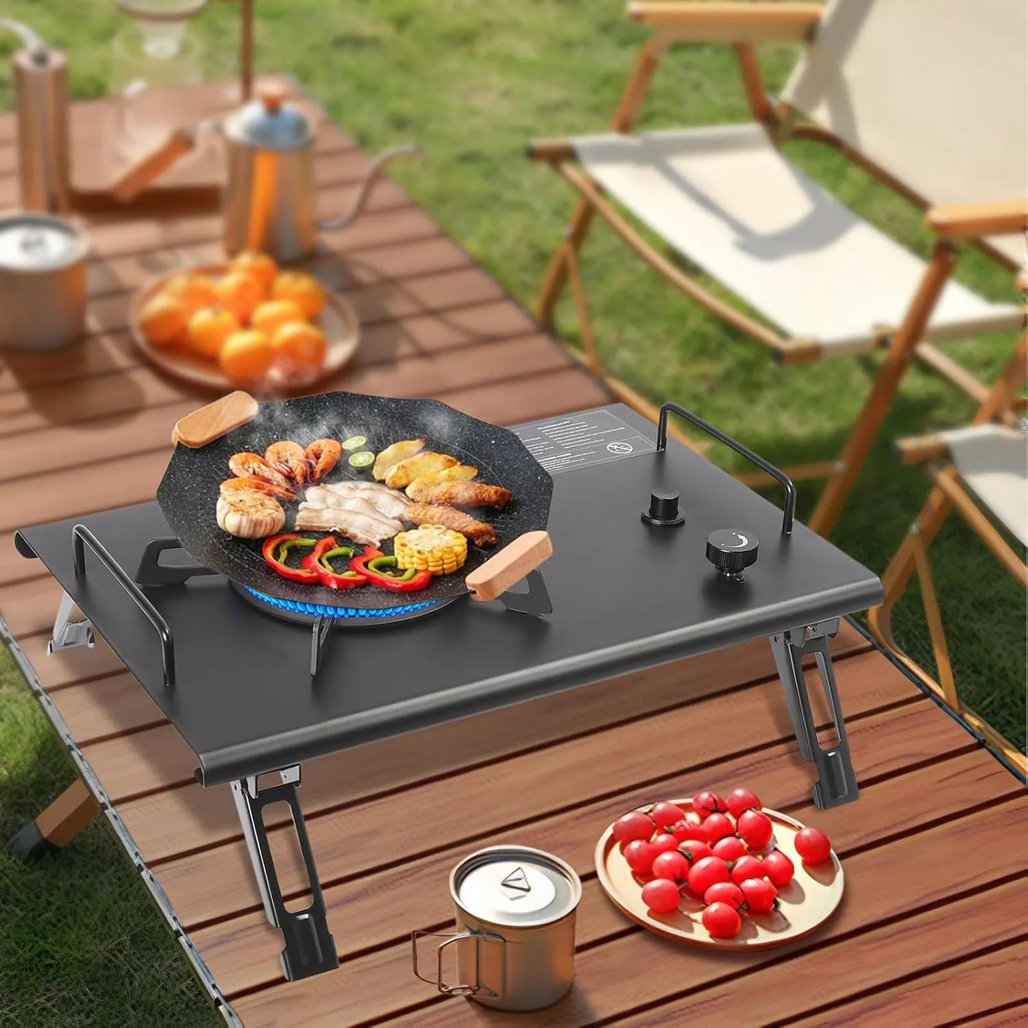 Portable Gas Stove,13,648 BTUs Propane Gas Cooktop Folding Single-Burner Gas Stove with Pot-holder, Electronic Ignition Outdoor Camping Cooking Stove for RV, Camping, Hiking (Black)