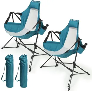 Portable Hammock Camping Chair for Relaxation, Adjustable Backrest, Lightweight and Compact for Outdoors, Blue (Set of 2)