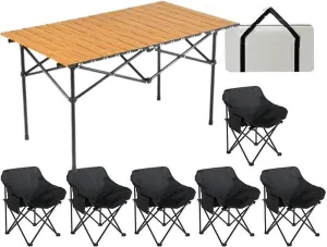 Portable Lightweight Folding Camping Table & Chairs Set Carbon Steel Roll up Top Picnic Table for Outdoor BBQ Garden Hiking Fishing.