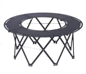 Portable Outdoor Round Fire Pit Table, 95cm Diameter, Foldable Aluminium Camping Table, Grey