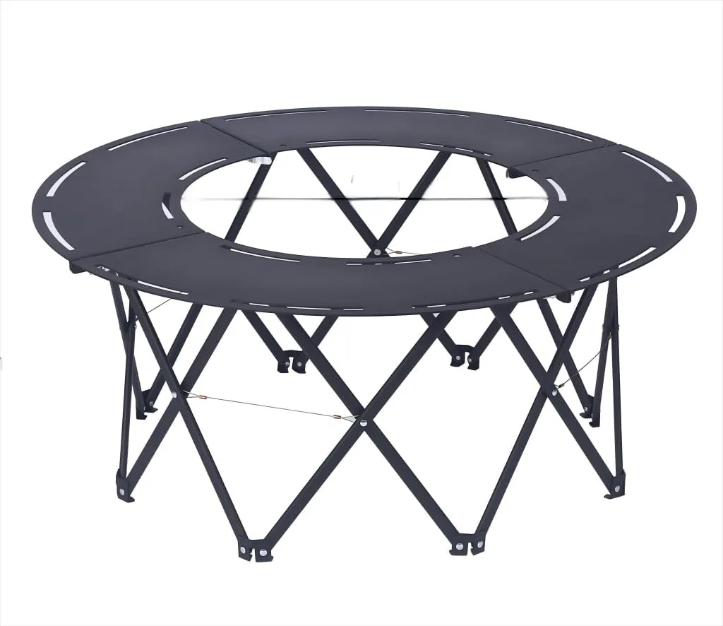 Portable Outdoor Round Fire Pit Table, 95cm Diameter, Foldable Aluminium Camping Table, Grey