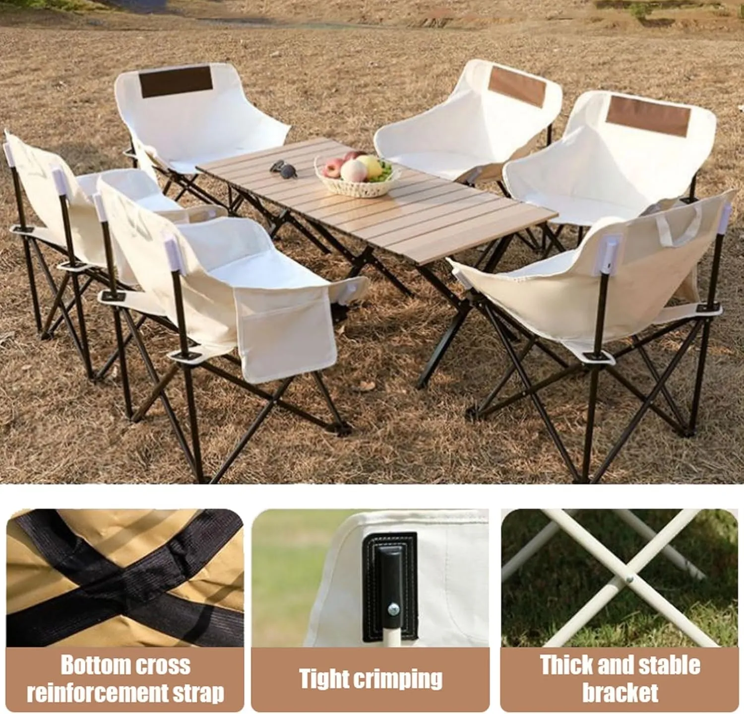 Portable Picnic Table airs Sets with Collapsible Roll up Carbon Steel Camp Side Table Folding Camping airs Lightweight Foldable Compact Table for Bea BBQ