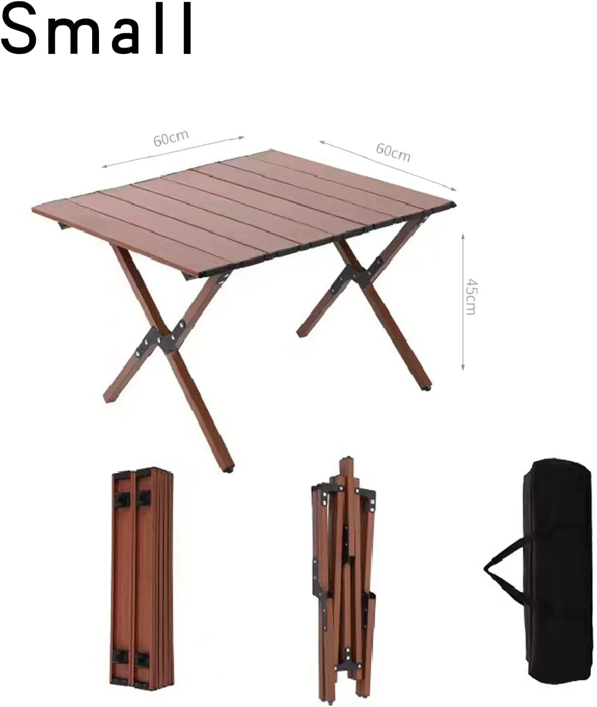 Portable Picnic Table, Folding Camping Table Picnic Table with Carry Bag, Wooden Picnic Table Foldable, Adjustable Height Roll Up Folding Wooden Table Indoor Outdoor Camping, BBQ