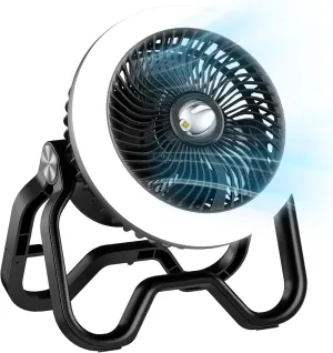 Portable Rechargeable Camping Fan with LED Lantern-40Hrs, Battery Operated Oscillating Fan with Remote, 3 Speeds for Tents, Outdoor, RV, Outage（Black）