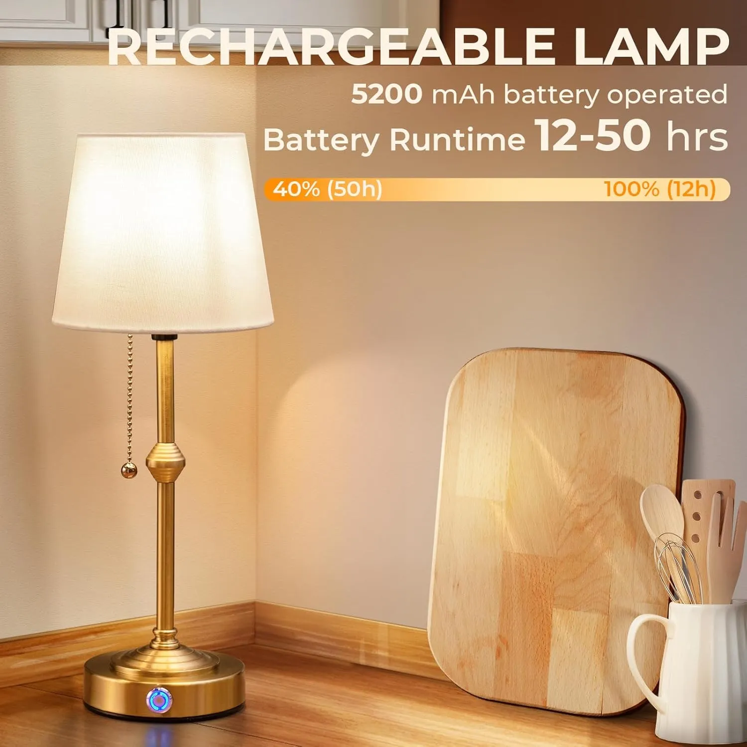 Portable Rechargeable Cordless Table Lamp: Birthday Gifts for Women Mom, Home Decor House Warming Gifts New Home - 5200mAh Adjustable Light Battery Powered Table Lamp(Gold)