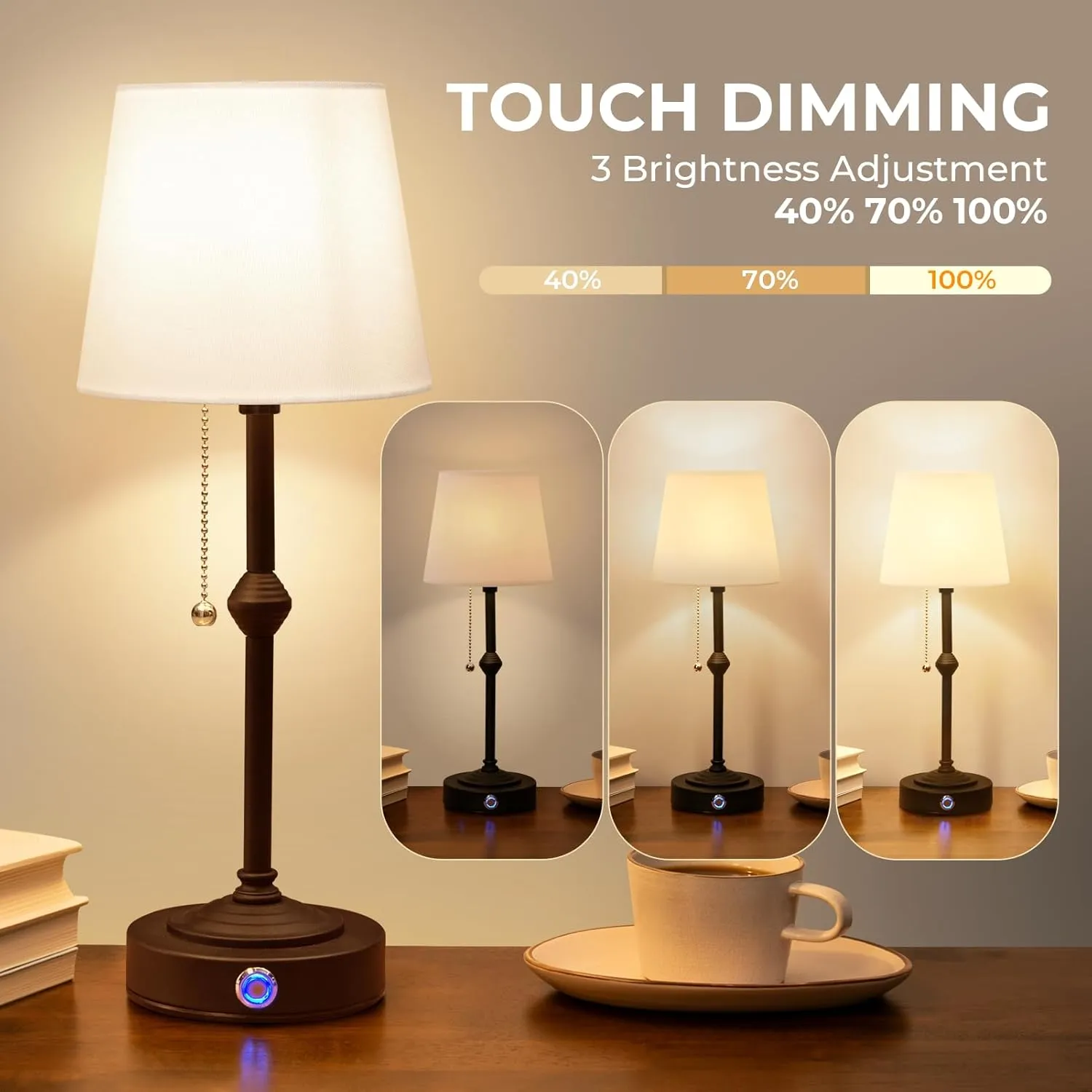 Portable Rechargeable Cordless Table Lamp: Birthday Gifts for Women Mom, House Warming Gifts New Home Decor, 5200mAh Adjustable Light Battery Powered Table Lamp (Black)