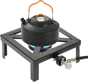 Portable Single Burner Outdoor Gas Stove Propane Cooker, 8KW Heavy Duty Single Burner Stove, Fire Control Stove with Adjustable Regulator Hose for Patio Camping, BBQ, Home Brewing, Turkey Fry