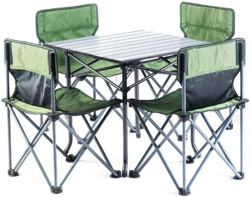 Portable Table Foldable Lightweight Outdoor Camp Portable Folding Table Chairs Set W/Carrying Bag 4 Chairs 1 Table Compact Size for Camping Outdoor Camping Hiking and Picnic,Green