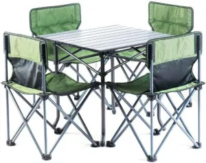 Portable Table Foldable Lightweight Outdoor Camp Portable Folding Table Chairs Set W/Carrying Bag 4 Chairs 1 Table Compact Size for Camping Outdoor Camping Hiking and Picnic,Green