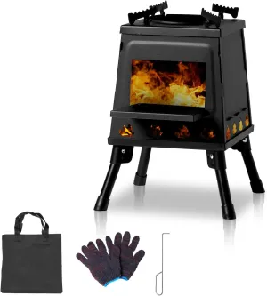 Portable Wood Burning Camp Stove, Alloy Steel with Foldable Legs & Carry Bag, 7.7lbs for Backpacking/hunting, 60min Burn Time & 40% Fuel Saving