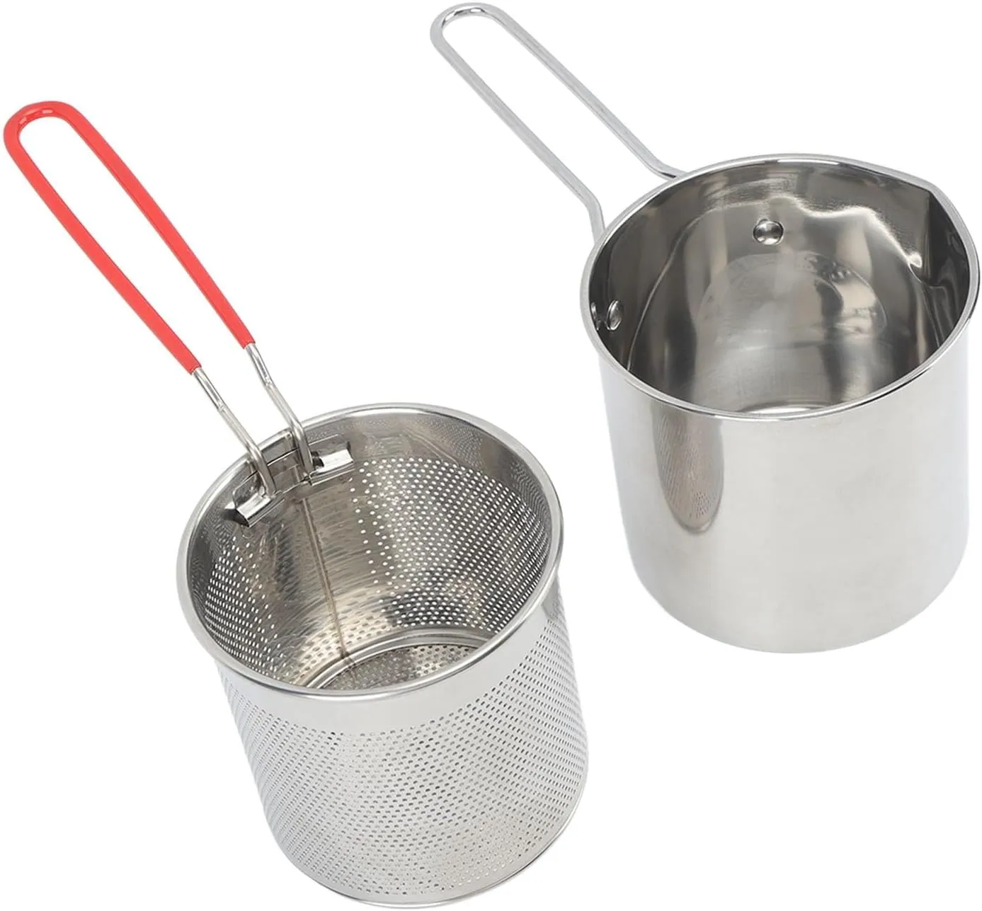 Pots Pans Pot Compact Portable Cooking Pan with Strainer Non Stick Deep Saute Ergonomic Handle Olecranon Type Diversion for Home Camping Stainless Steel Frying Stainless (4 Piece Set:Frying Pot