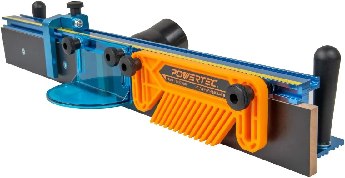 POWERTEC Router Table Fence Kit Deluxe System 3-3/8” Tall 24" Long, Router Table Top, Routing Tables for Woodworking w/Reversible Flip Stop, Dust Port, Adjustable Bit Guard, Featherboard - 71536