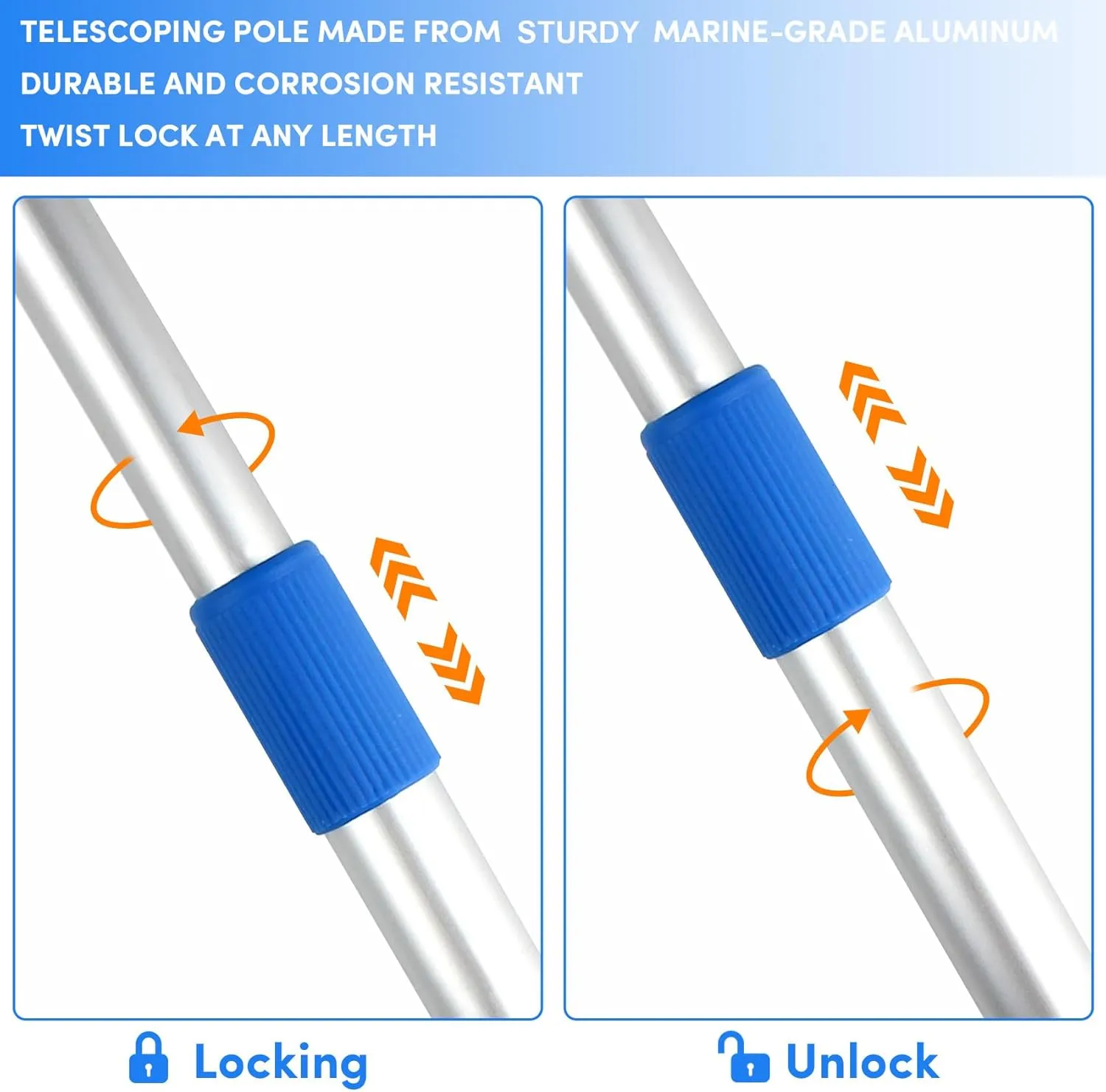 Premium Quality Boat Cover Support Poles 2 Pack, Aluminum Support Pole for Boat Cover with Webbing Strap, Extension Boat Cover Support Poles Adjustable Height at Will from 22” to 57.5” -(Blue)