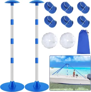 Premium Quality Boat Cover Support Poles 2 Pack, Aluminum Support Pole for Boat Cover with Webbing Strap, Extension Boat Cover Support Poles Adjustable Height at Will from 22” to 57.5” -(Blue)