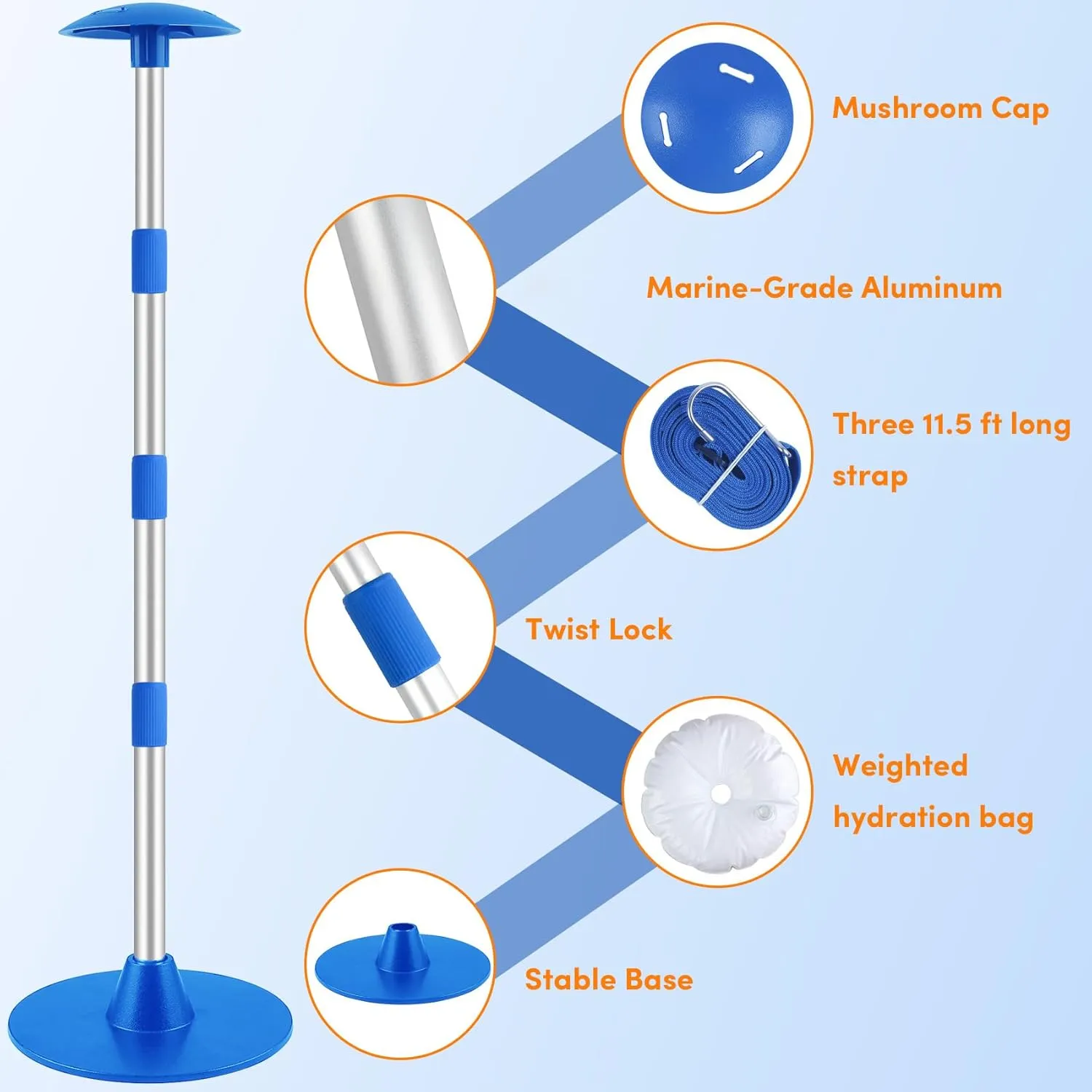 Premium Quality Boat Cover Support Poles 2 Pack, Aluminum Support Pole for Boat Cover with Webbing Strap, Extension Boat Cover Support Poles Adjustable Height at Will from 22” to 57.5” -(Blue)