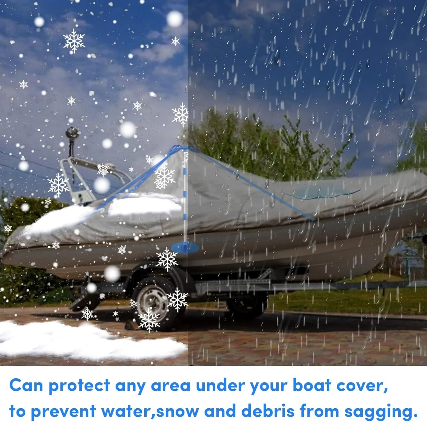 Premium Quality Boat Cover Support Poles 2 Pack, Aluminum Support Pole for Boat Cover with Webbing Strap, Extension Boat Cover Support Poles Adjustable Height at Will from 22” to 57.5” -(Blue)