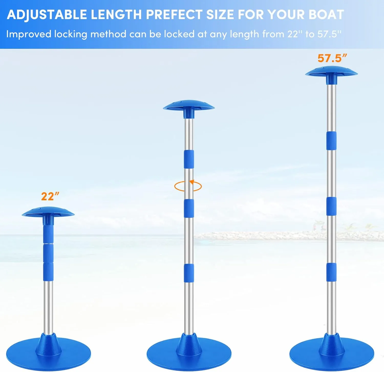 Premium Quality Boat Cover Support Poles 2 Pack, Aluminum Support Pole for Boat Cover with Webbing Strap, Extension Boat Cover Support Poles Adjustable Height at Will from 22” to 57.5” -(Blue)