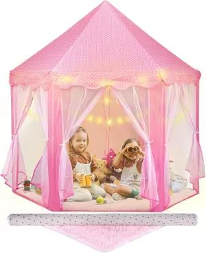 Princess Tent with Rug & Led Star Lights,Princess Castle Play Tent for Girls Kids or Toddlers, Kids Large Playhouse for Indoor and Outdoor Games,140 * 135cm,Birthday for 3/4/5/6/7/8/9  Year Old