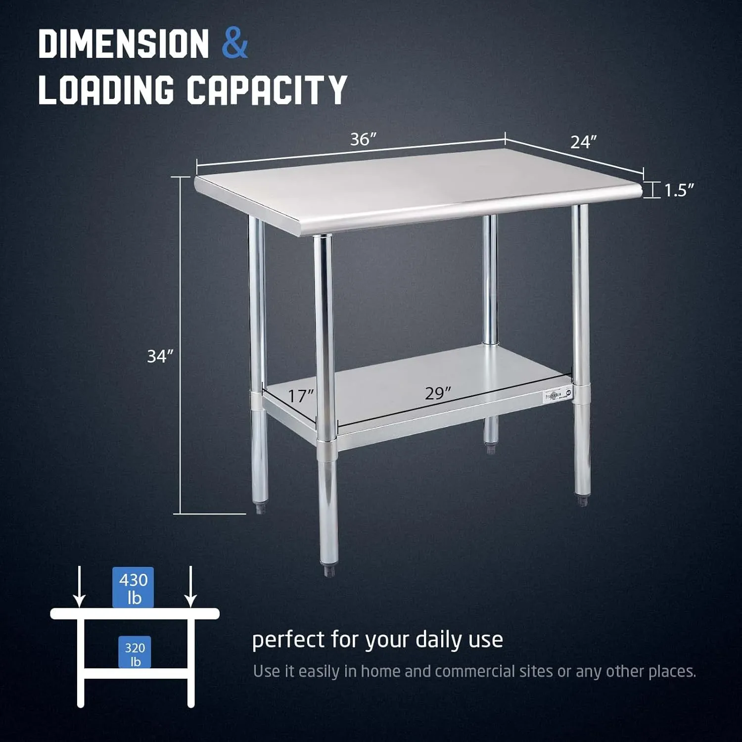 Profeeshaw Stainless Steel Prep Table 36x24 Inch NSF Commercial Work Table with Undershelf Heavy Duty Table for Kitchen Restaurant Home Hotel