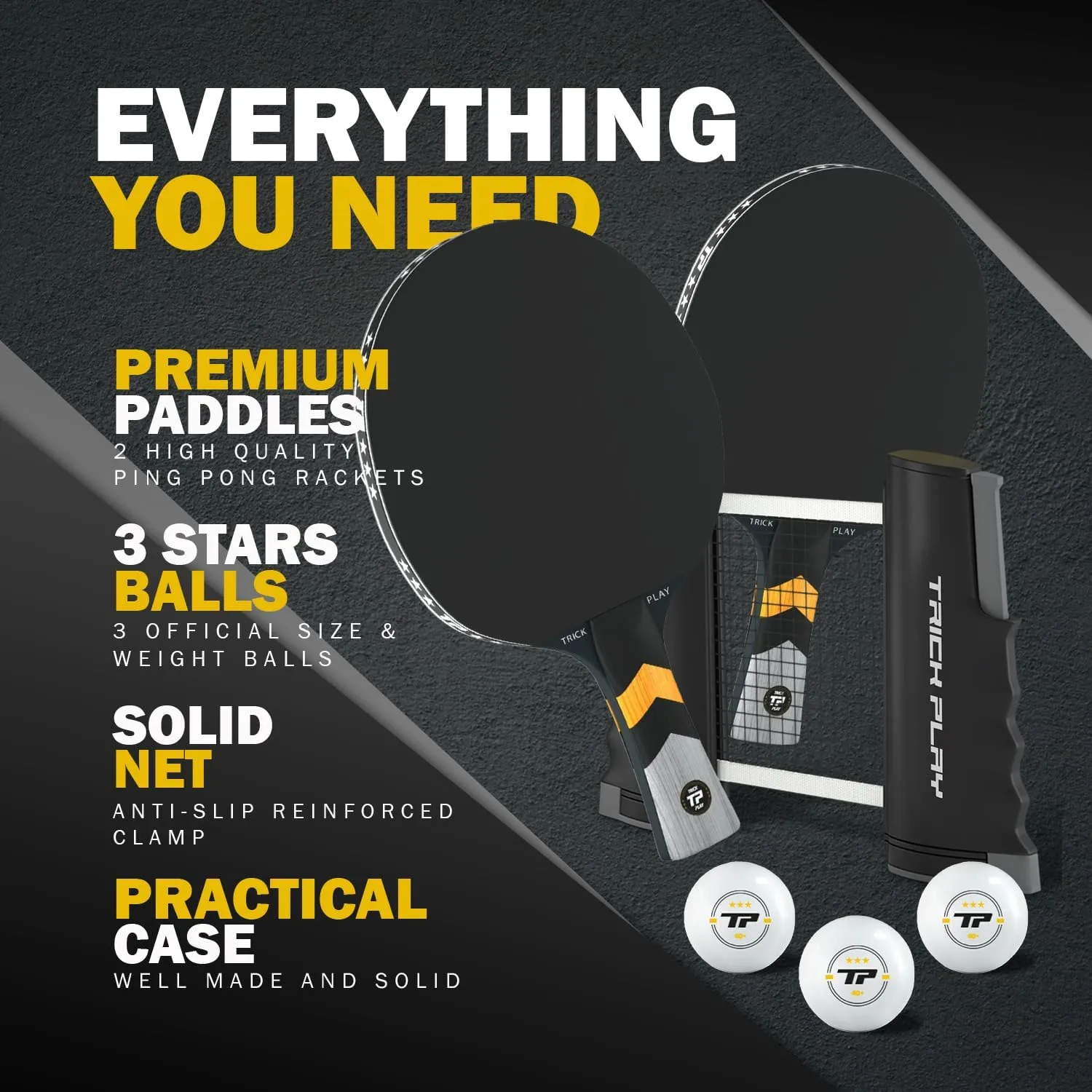 Professional Ping Pong Net for Any Table | Portable Anywhere Table Tennis Set with Retractable Net, 2 and 4 Paddle Set, 3-Star Balls, Fitted Storage Case